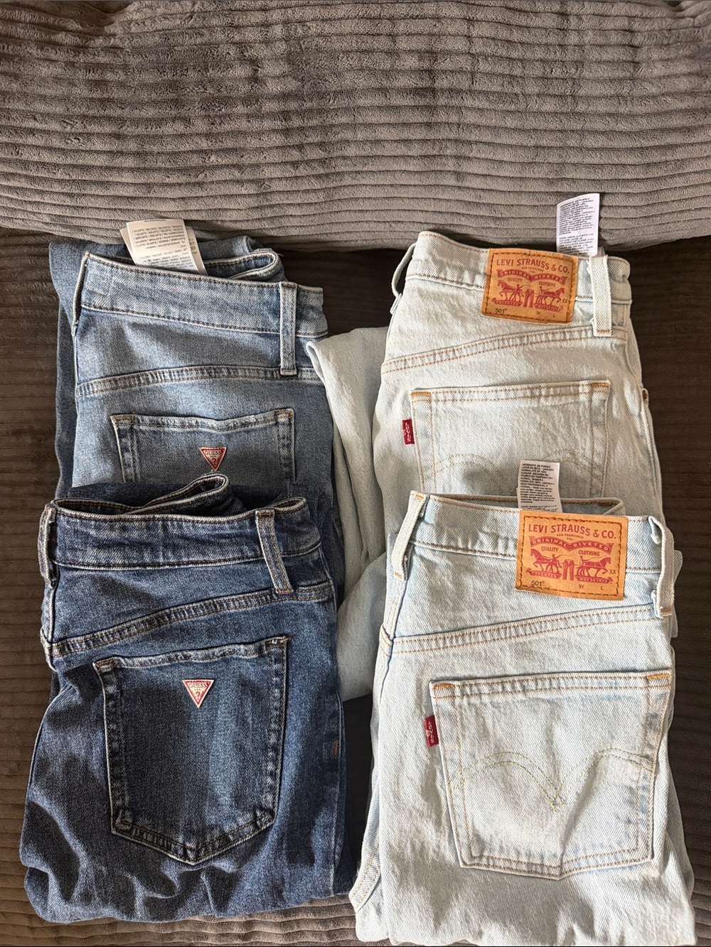 Levi's Straight Leg Jeans - Light Aqua Bleach and Guess Classic Blue Washes